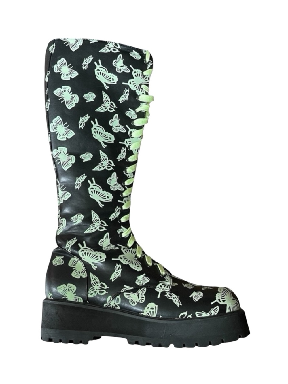 DOLLS KILL CLUB EXXX Glow In The Dark Platform Boots Butterfly Print SZ 9 - Picture 11 of 16